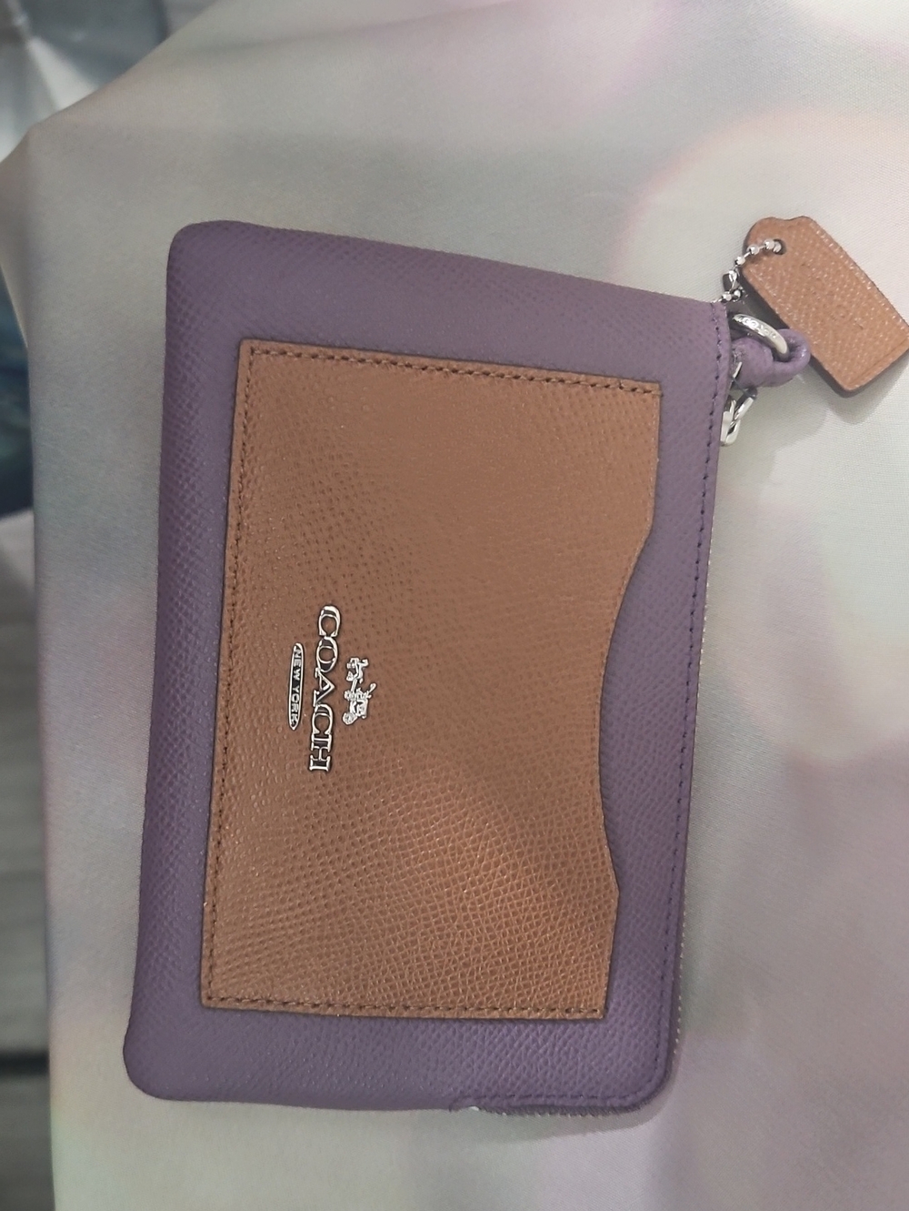 Coach Lavender and Tan Leather Card Wallet Clutch and Wristless NWT